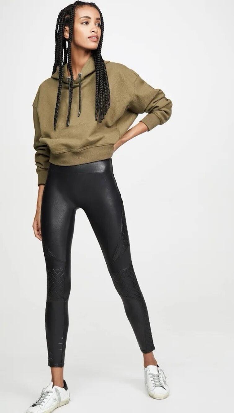 Spanx Black Faux Leather Moto Leggings Size S